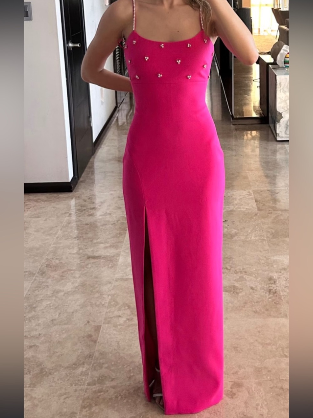 Tara Crystal Embellished Gown in Fuchsia